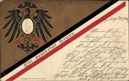 Präge Ak Ein deutscher Gruß, Kaiser Wilhelm II.