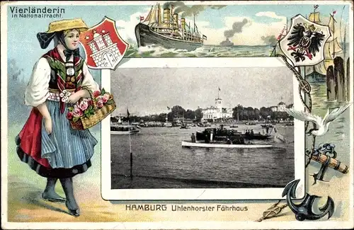 Präge Wappen Passepartout Ak Hamburg Nord Uhlenhorst, Fährhaus, Vierländerin, Dampfer