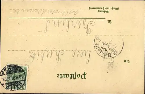 Litho Halle an der Saale, Giebichenstein, Bahnhof, Zwei Kaiser Denkmal