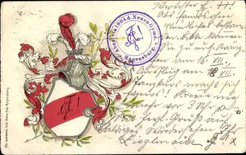 Studentika Litho Regensburg an der Donau Oberpfalz, Absolvia 1904 des Neuen Gymnasiums