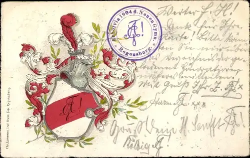 Studentika Litho Regensburg an der Donau Oberpfalz, Absolvia 1904 des Neuen Gymnasiums