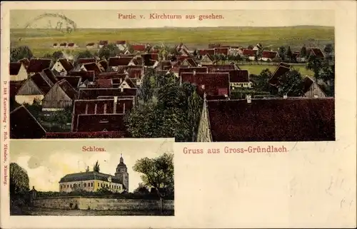 Ak Großgründlach Nürnberg in Mittelfranken, Schloss, Teilansicht vom Kirchturm aus