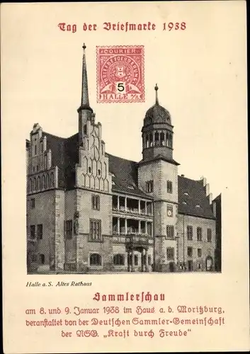 Ganzsachen Ak Halle an der Saale, Sammlerschau, Tag der Briefmarke 1938, Altes Rathaus