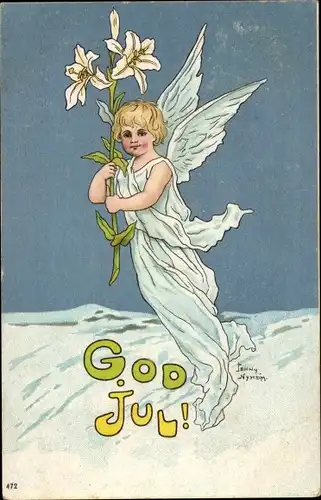 Künstler Ak Nyström, J., Glückwunsch Weihnachten, Engel, Blumen