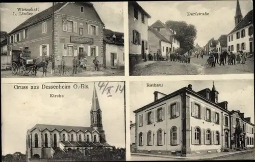 Ak Dessenheim Elsass Haut Rhin, Rathaus, Kirche, Wirtschaft