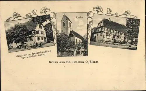 Ak St. Blasius Elsass Haut Rhin, Kirche, Wirtschaft Gebrüder Gerum