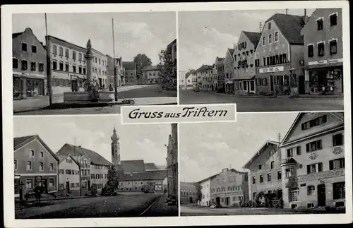 Ak Triftern in Niederbayern, Geschäfte, Brunnen, Tankstelle