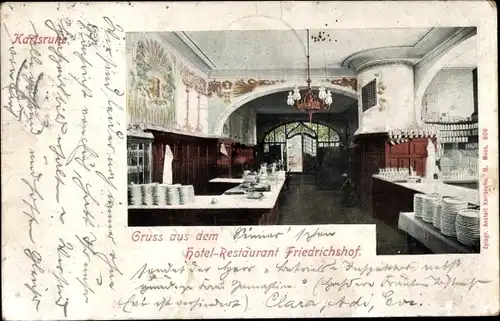 Ak Karlsruhe in Baden, Hotel-Restaurant Friedrichshof, Innenansicht