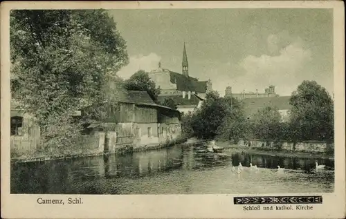 Ak Kamieniec Ząbkowicki Camenz Schlesien, Schloss, katholische Kirche