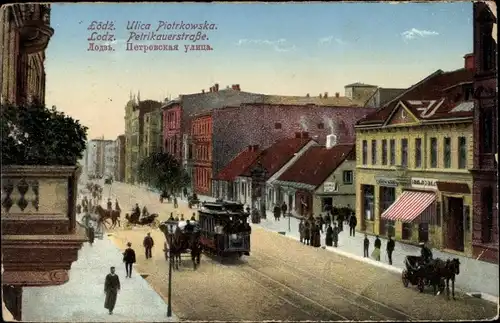 Ak Lodz Lodsch Polen, Petrikauerstraße, Straßenbahn