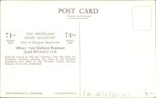 Ak The Highland Ligth Infantry, City of Glasgow Regiment, Offizier, 73. Highland Regiment, Statuette