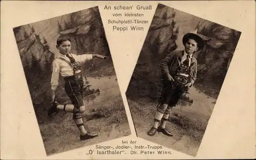 Ak Schuhplattl-Tänzer Peppi Winn, Truppe D'Isarthaler, Dir. Peter Winn