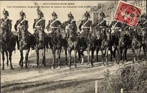 Ak Boulogne sur Mer Pas de Calais, Les Grenadiers Argentins, Statue Général José