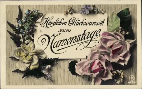 Ak Glückwunsch Namenstag, Blumen, Rosen