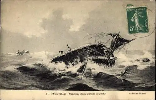 Ak Trouville Calvados, Schiffbruch eines Fischerbootes