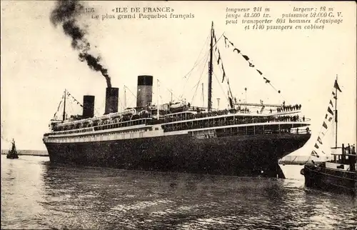 Ak Paquebot Ile de France der CGT, French Line