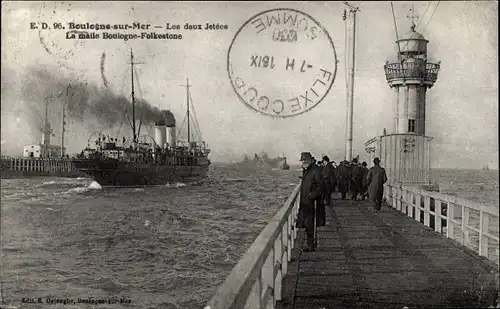 Postkarte Boulogne sur Mer Pas de Calais, Der Stamm von Boulogne-Folkestone, Leuchtturm