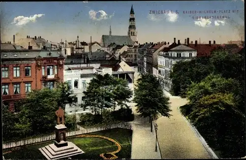 Ak Zwickau in Sachsen, Kaiser Wilhelm Platz, Bismarckdenkmal