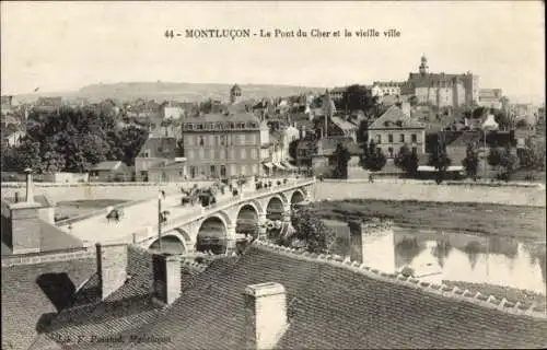 Ak Montluçon Allier, Pont du Cher und die Altstadt