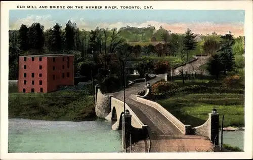 Ak Toronto Ontario Kanada, alte Mühle, Brücke, Humber River