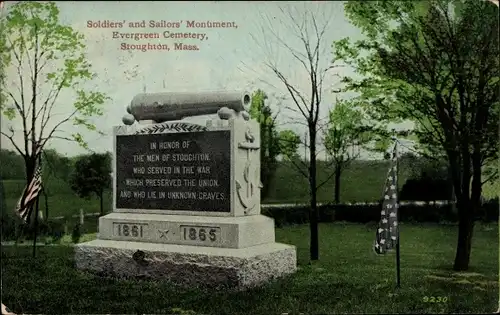 Ak Stoughton Massachusetts, Evergreen Cemetery, Soldiers and Sailors Monument