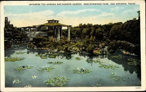 Ak San Antonio Texas USA, Japanischer Teegarten, Sunken Garden, Brackenridge Park