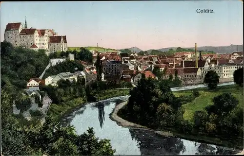 Ak Colditz in Sachsen, Gesamtansicht, Schloss, Mulde