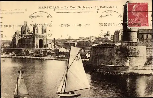 Ak Marseille Bouches du Rhône, Fort St. Jean, Kathedrale
