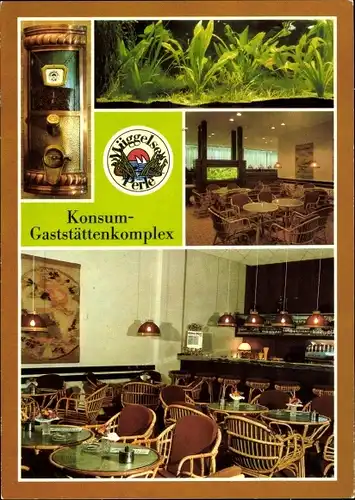 Ak Berlin Köpenick, Konsum-Gaststättenkomplex "Müggelseeperle", Innenansicht Cafe, Aquarium