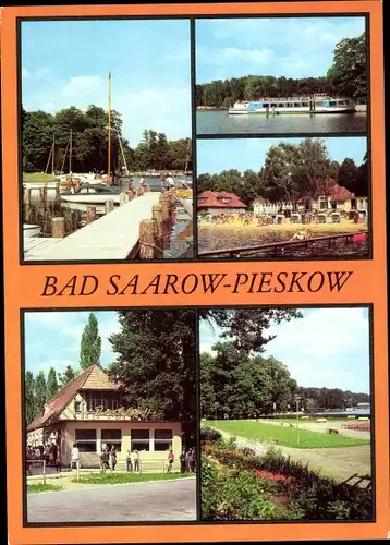 Ak Bad Saarow Pieskow in der Mark, Bootsanlegestelle, Strandbad, HOG Pechhütte, Erich Weinert Platz