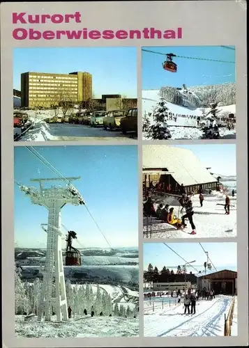 Ak Oberwiesenthal im Erzgebirge, Fichtelberg, Seilbahn, Skifahrer, Winter