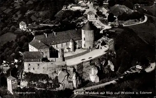 Ak Waldeck am Edersee Hessen, Schloss Waldeck, Fliegeraufnahme