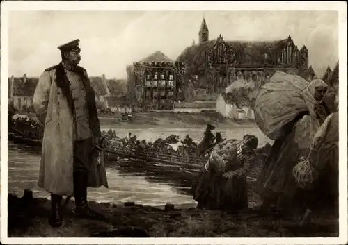 Künstler Ak Vogel, Hugo, Hindenburg vor der Marienburg 1914, Gemälde im Hochmeisterpalast