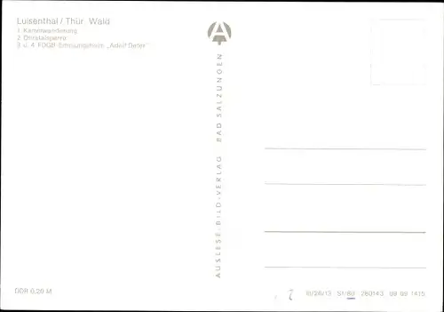 Ak Luisenthal im Thüringer Wald, Kammwanderung, Ohratalsperre, FDGB Erholungsheim Adolf Deter