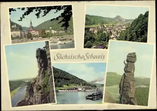 Ak Lohmen Sächsische Schweiz, Bastei, Bad Schandau, Lilienstein, Dampfer auf der Elbe, Barbarine