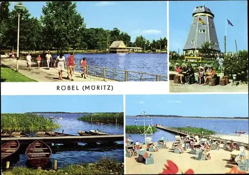 Ak Röbel an der Müritz, Seglerhafen, Jugendherberge, Strandbad, Windmühle