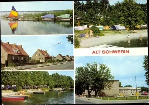 Ak Alt Schwerin am Plauer See, Dorfstraße, Bootsanlegestelle am Campingplatz, Restaurant