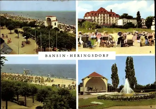 Ak Ostseebad Bansin Heringsdorf auf Usedom, Kurpark, Musikpavillon, FDGB-Heim Solidarität