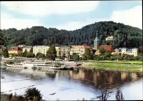 Ak Bad Schandau Sächsische Schweiz, Elbe, Dampfer, Kirche