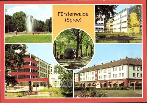 Ak Fürstenwalde an der Spree, Park, POS Hermann Matern, Rauenscher Stein, Mühlenstr., Feierabendheim