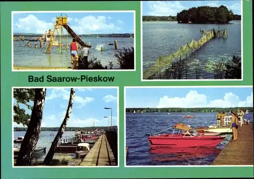 Ak Bad Saarow Pieskow in der Mark, Scharmützelsee, Wasserspielplatz, Boote