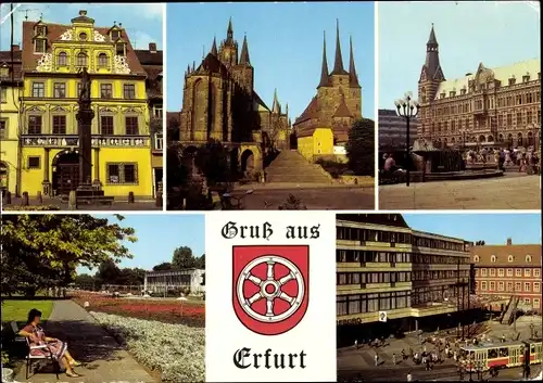Ak Erfurt in Thüringen, Haus zum roten Ochsen, Dom, Severikirche, Hauptpostamt, Iga, Straßenbahn