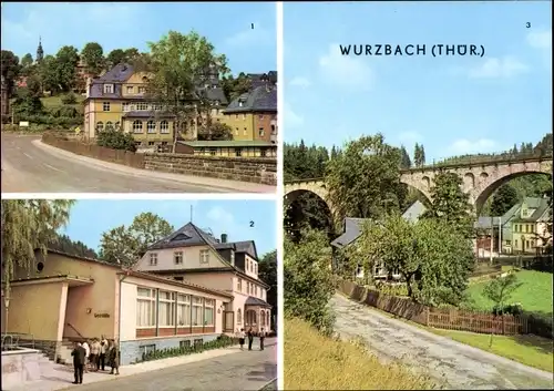 Ak Wurzbach in Thüringen, Rathaus, FDGB Erholungsheim Rudi Arnstadt, Viadukt Sormitztal