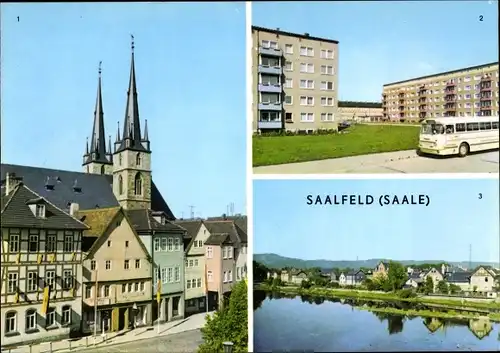 Ak Saalfeld an der Saale Thüringen, Markt, Kirche, Gornsdorf, Bus, An der Saale