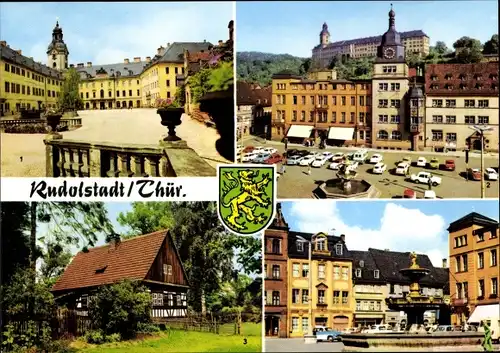 Ak Rudolstadt in Thüringen, Schloss Heidecksburg, Marktplatz, Marktbrunnen, Volkskundemuseum