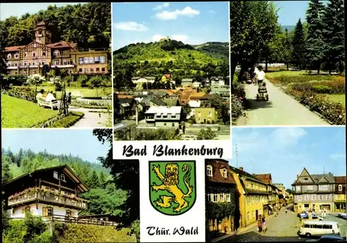 Ak Bad Blankenburg in Thüringen, FDGB-Heim Goldberg, Burgruine Greifenstein, Markt, Schweizerhaus