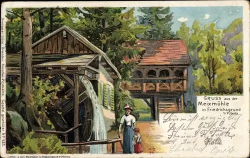 Litho Dresden Pillnitz, Meixmühle im Friedrichsgrund