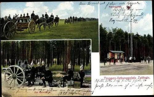 Ak Zeithain in Sachsen, Truppenübungsplatz, Korbsignal, Geschütz