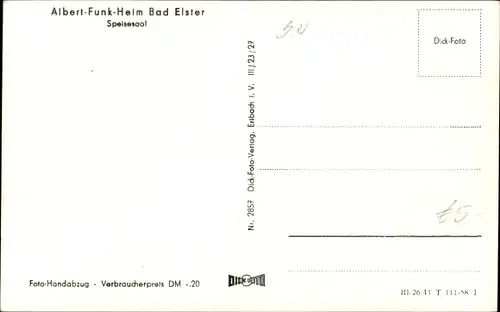 Ak Bad Elster im Vogtland, Albert Funk Heim, Speisesaal