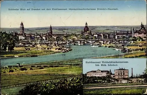 Ak Dresden Neustadt, Panorama der Stadt, Waldschlösschenterrasse